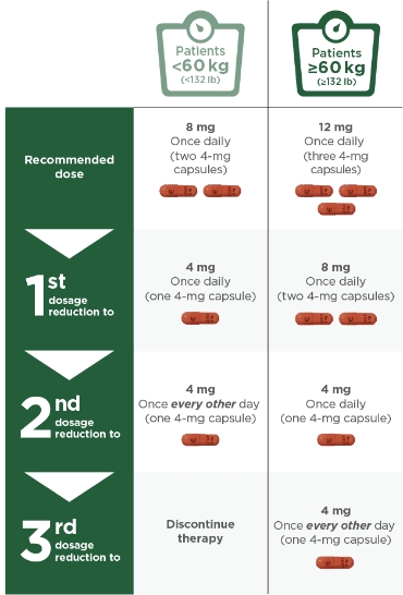 Recommended dose reductions for 8-mg and 12-mg daily dose of LENVIMA mobile